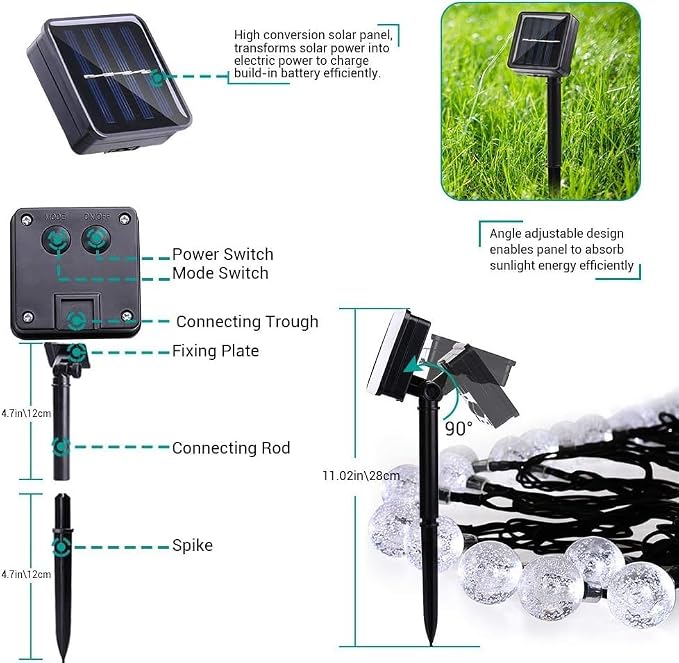 Toodour Solar String Lights Outdoor, 36ft 60 LED Globe String Light - Image 6