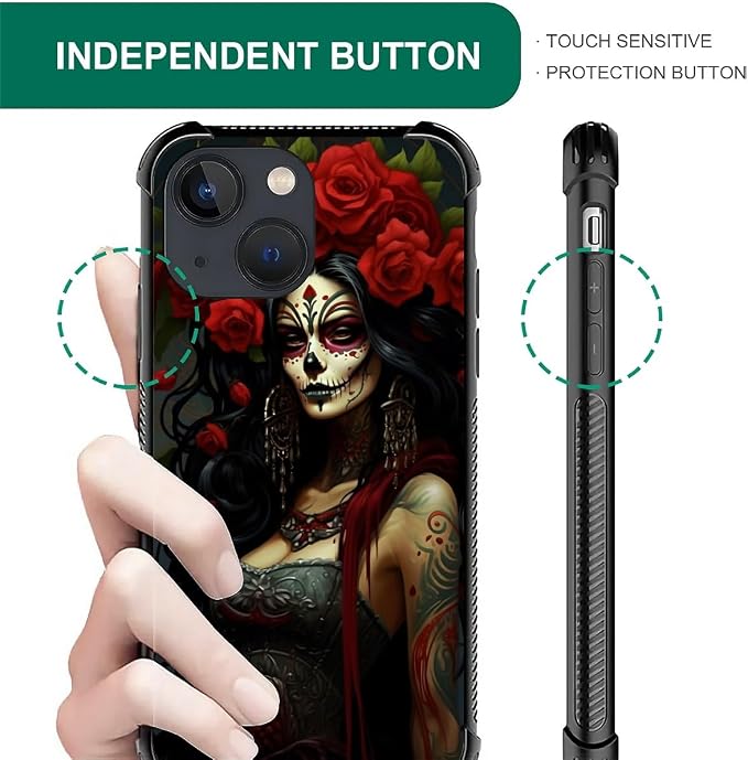 for iPhone 13 Case, Day of The Dead Halloween Woman Pattern Graphic Design Girl - Image 6