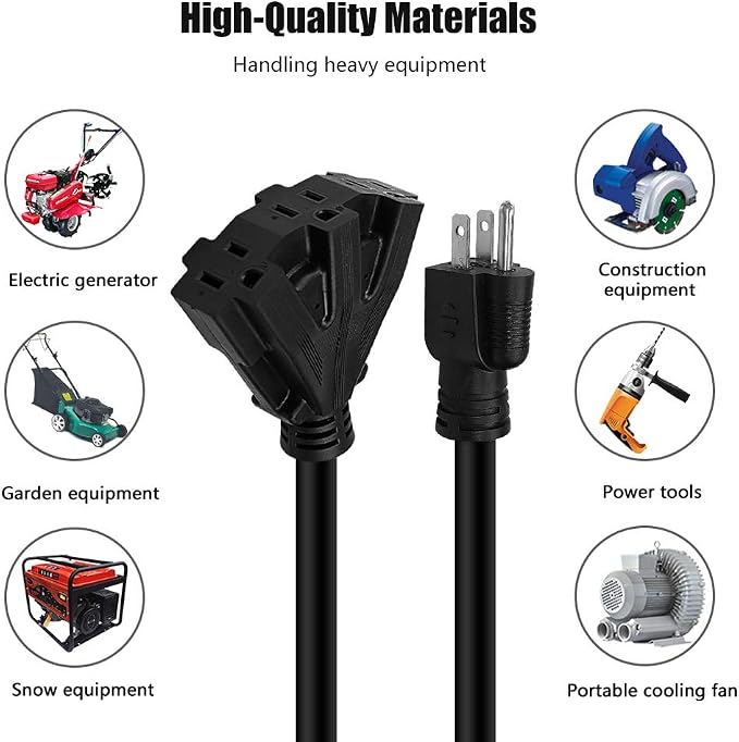 6FT 12/3 Outdoor Extension Cord, Heavy Duty 3-Outlet SJTW Indoor/Outdoor - Image 7