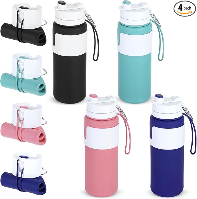 LemonRoad 4 Pcs 26 oz Silicone Collapsible Water Bottle, Portable Foldable by Unknown