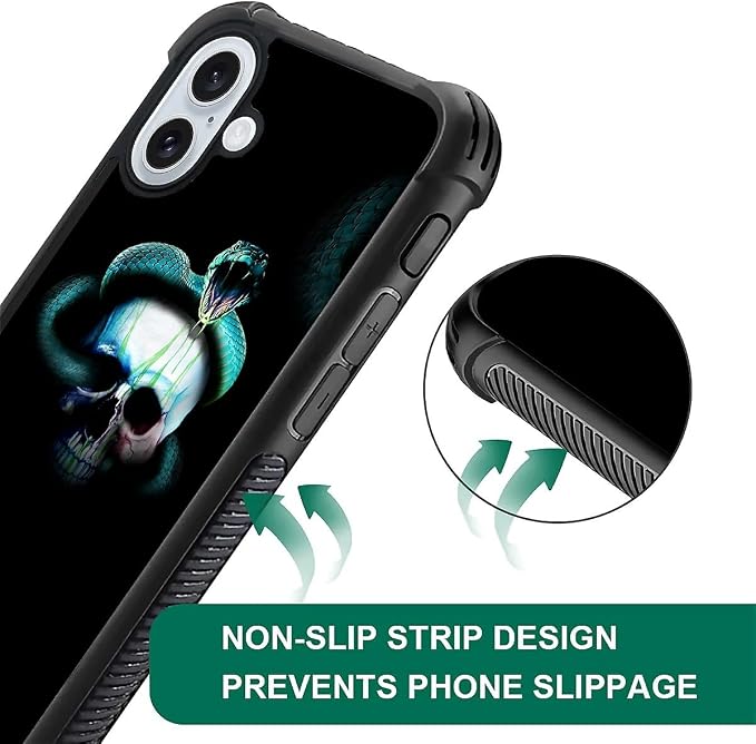 for iPhone 16 Case, Skeleton Winding Snake Pattern Graphic Design Girl Boy Soft - Image 7