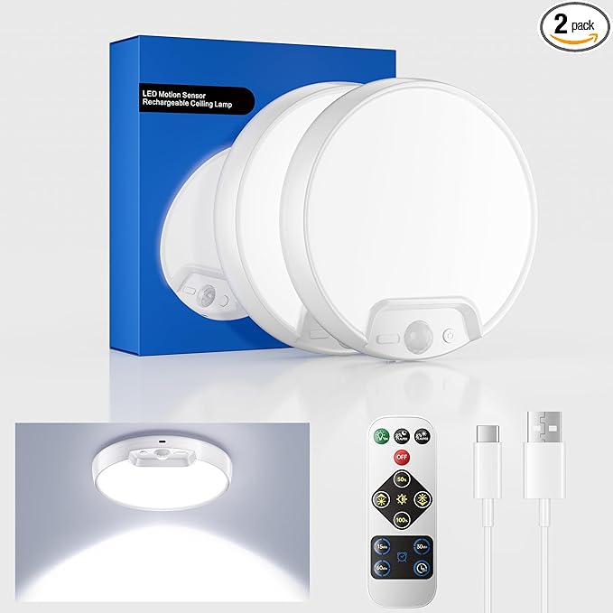 Homelist 2 Pack Upgraded Rechargeable Motion Sensor Ceiling Light, by Homelist