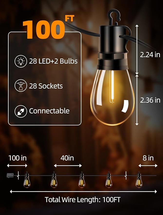 Outdoor Patio String Lights: S14 Shatterproof Bulb Outside Waterproof Light - - Image 6