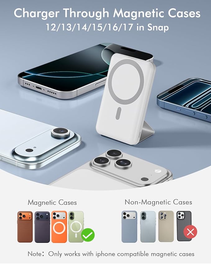 podoru for Magsafe Battery Pack, Foldable 10000mAh Magnetic Power Bank - Image 2