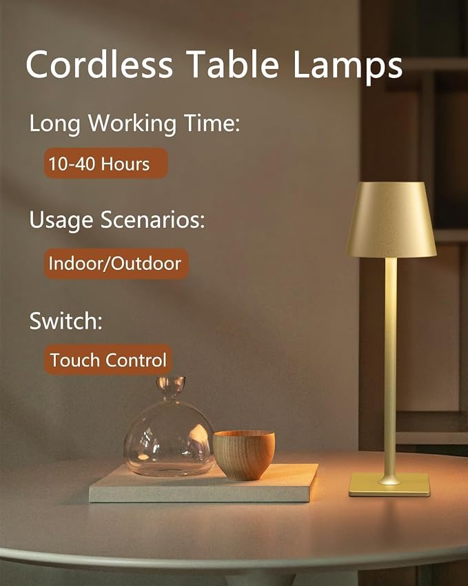 Fizrice Cordless Table Lamp, 6000mAh Battery Operated, 250LM Adjustable - Image 3
