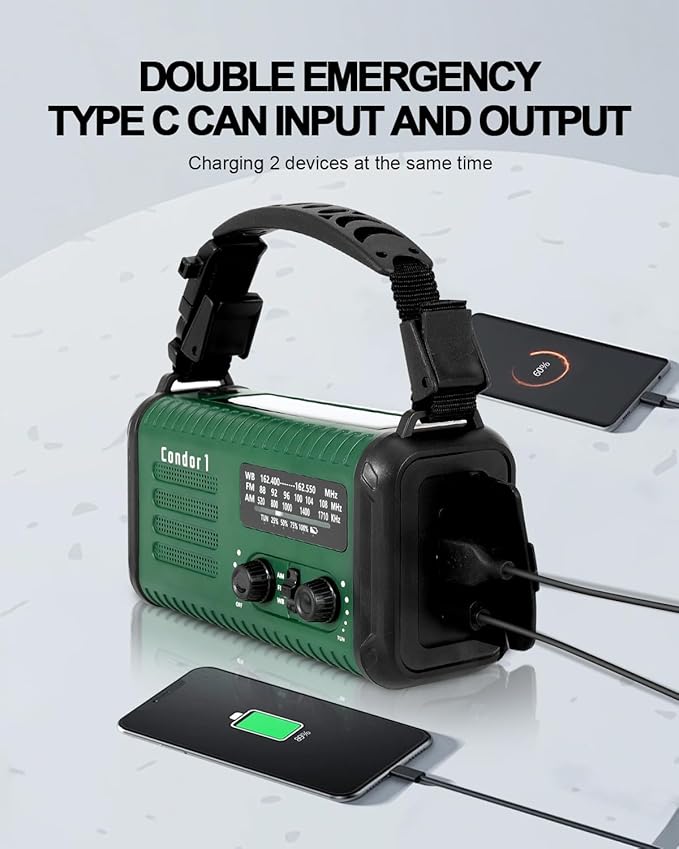 Emergency Crank Radio, 20000mAh / 74000mWh Solar Hand Crank Weather Radio - Image 3
