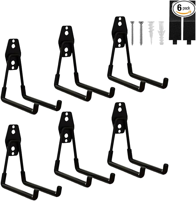 Garage Hooks Heavy Duty, 6 Pack Medium Square Steel Garage Storage Hooks by BRCRXW