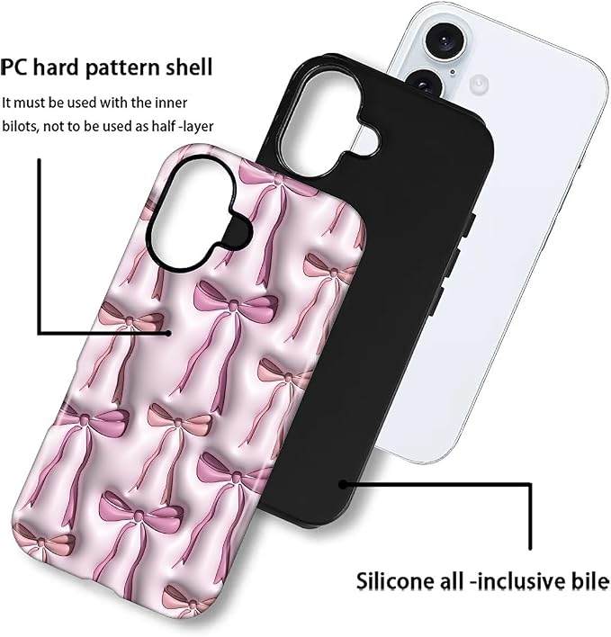 for iPhone 16 Plus Case, HL2 Abstract Ribbons Bows Hybrid 2 Layer Hard Shell - Image 3