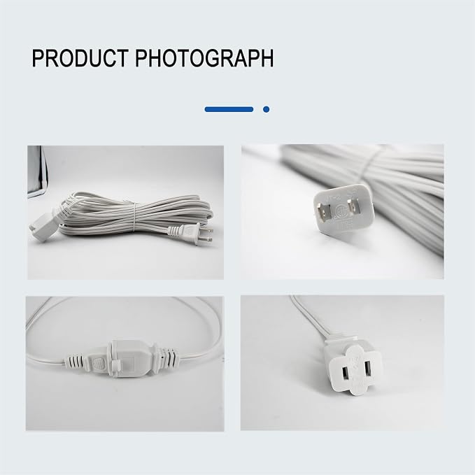 50FT White Extension Cord, 2 Prong Extension Cords Indoor, 16 Gauge SPT-2 Flat - Image 6
