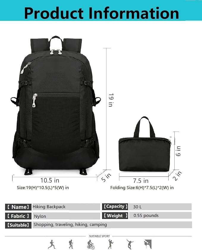 levayhill Hiking Backpack Daypack Lightweight Packable Travel Outdoor Camping - Image 3