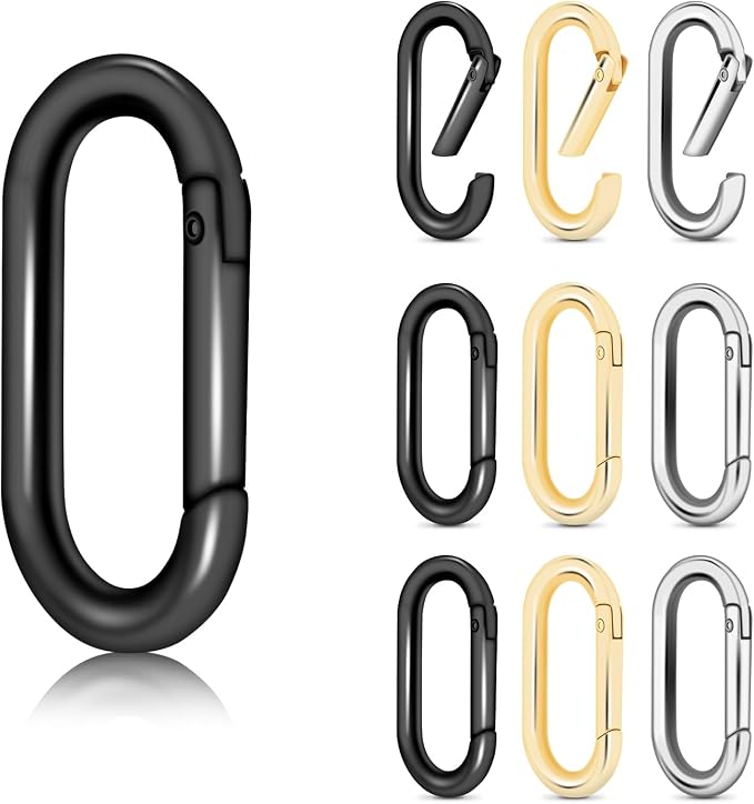12Pack Large Oval Keyring, Metal Carabiner Spring Snap Hooks Clip by CooBigo