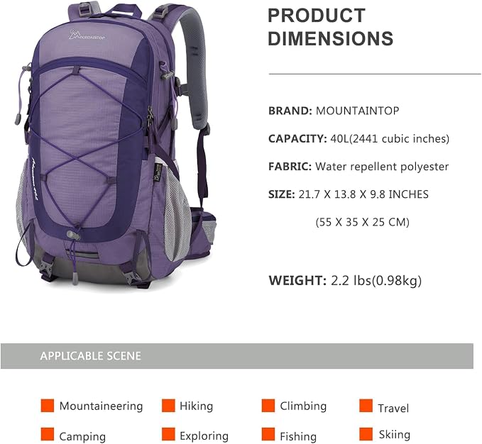 MOUNTAINTOP 40L Hiking Backpack, Lightweight Travel Backpack - Image 2