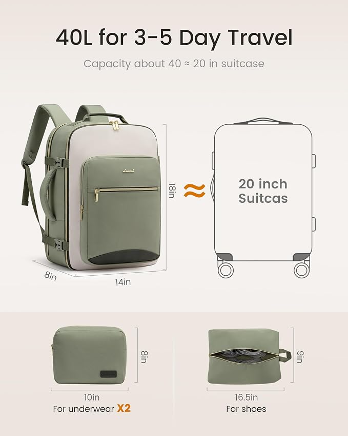 LOVEVOOK 40L Travel Backpack for Women & Men, Airline Approved Carry On Luggage - Image 5