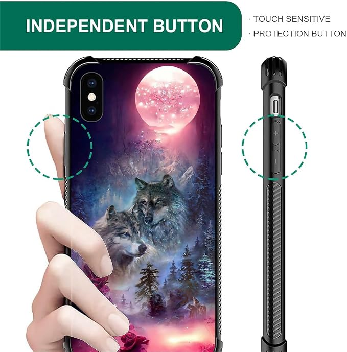 for iPhone Xs Max Case, Star Two Wolfs Howling Pattern Graphic Design Girl Boy - Image 6