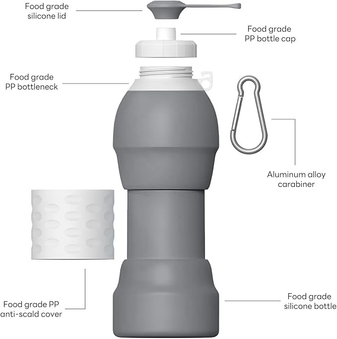 Collapsible Lightweight 20oz Water Bottle, Food-Grade Silicone BPA Free - Image 6