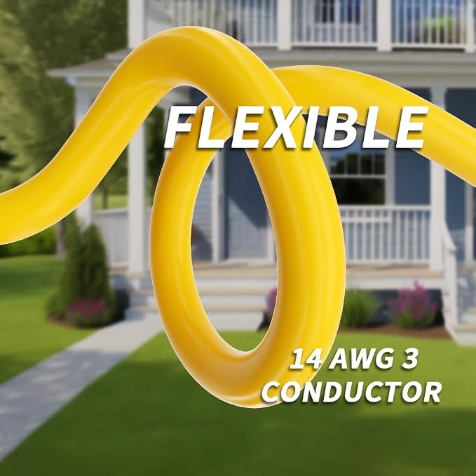 PlugSaf 200 ft 14/3 Gauge Yellow Extension Cord Outdoor - Image 4