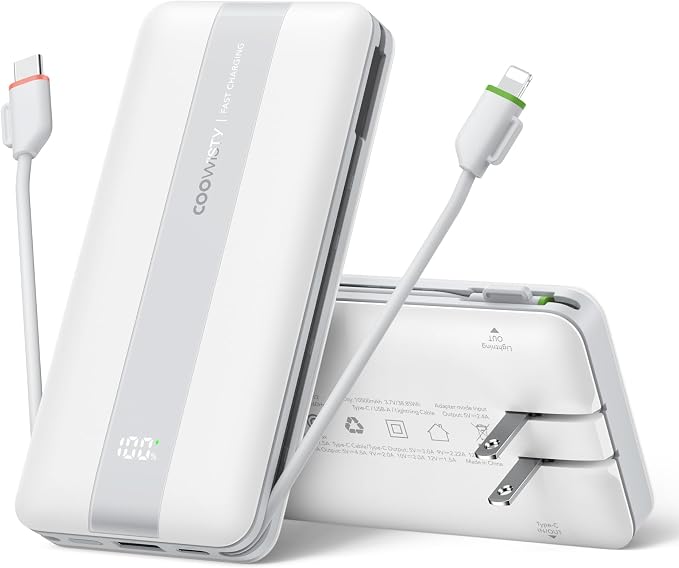 Fast Charging Power Bank, USB C Portable Charger Built-in Cables and Wall Plug by KeepYourLifeCharged%EF%BC%81