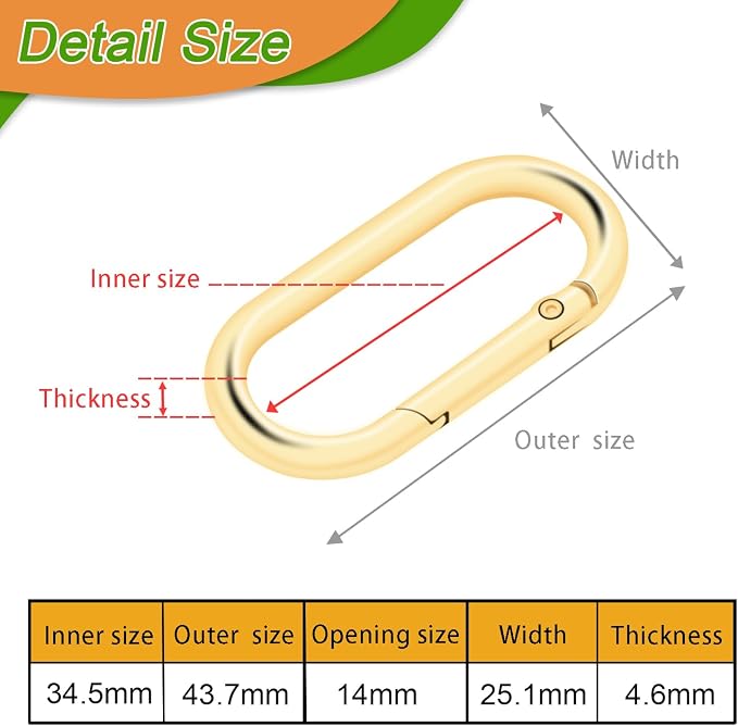 10Pack Large Oval Carabiner, Metal Spring Keyring Clips - Image 2