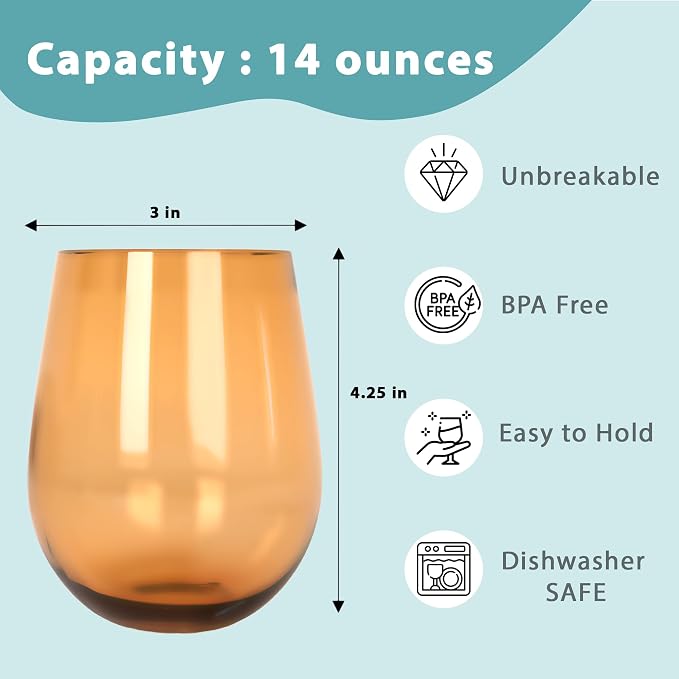 Lily's Home Unbreakable Poolside Acrylic Stemless Wine Glasses and Water - Image 3