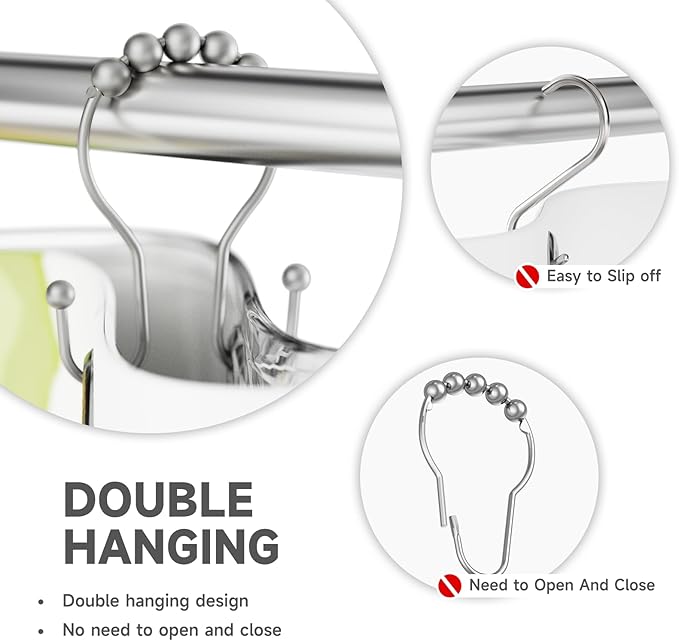 Shower Curtain Hooks Silver, Bathway Shower Curtain Rings Rust Proof, Shower - Image 3