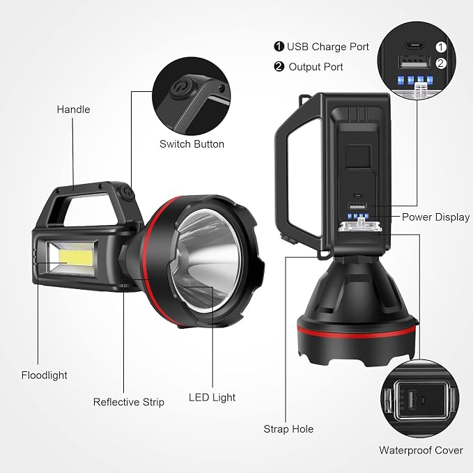 Rechargeable Spotlight Flashlight, High Lumens Handheld Spotlight, LED - Image 2