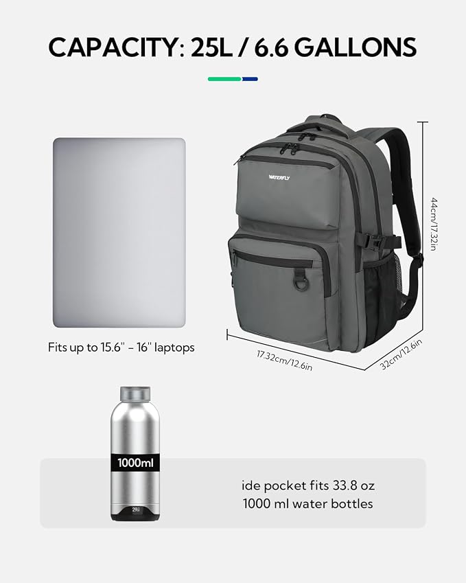 WATERFLY Travel Laptop School Backpack: Big Student College Middle School - Image 4