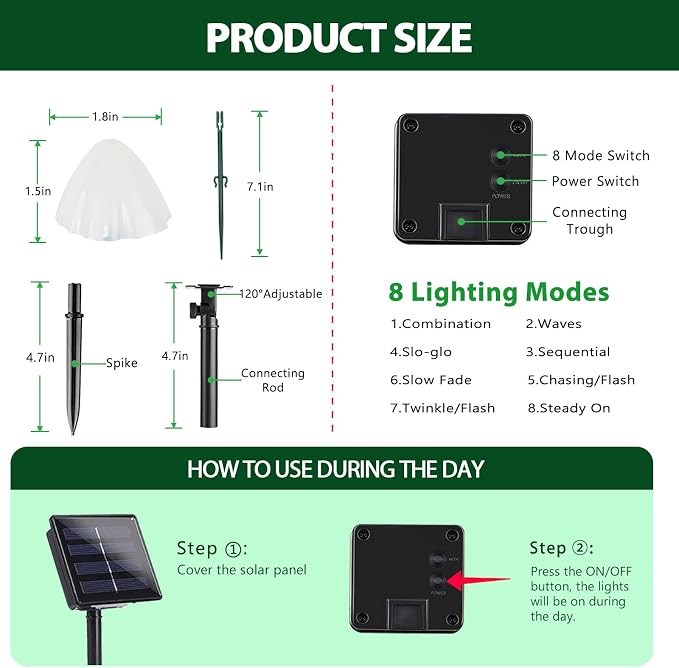 OZS 2PK 32LED 55FT Mushroom Solar Garden Lights Outdoor, Solar String Lights - Image 6