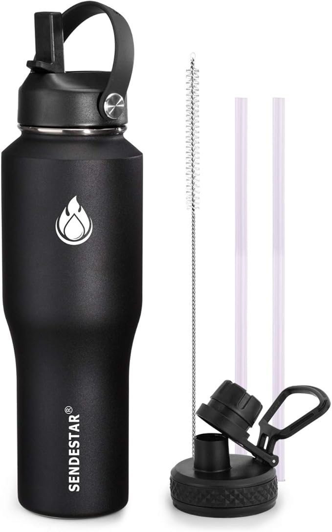 SENDESTAR Water Bottle 32oz, Wide Mouth Stainless Steel Vacuum Insulated Double by Sendestar