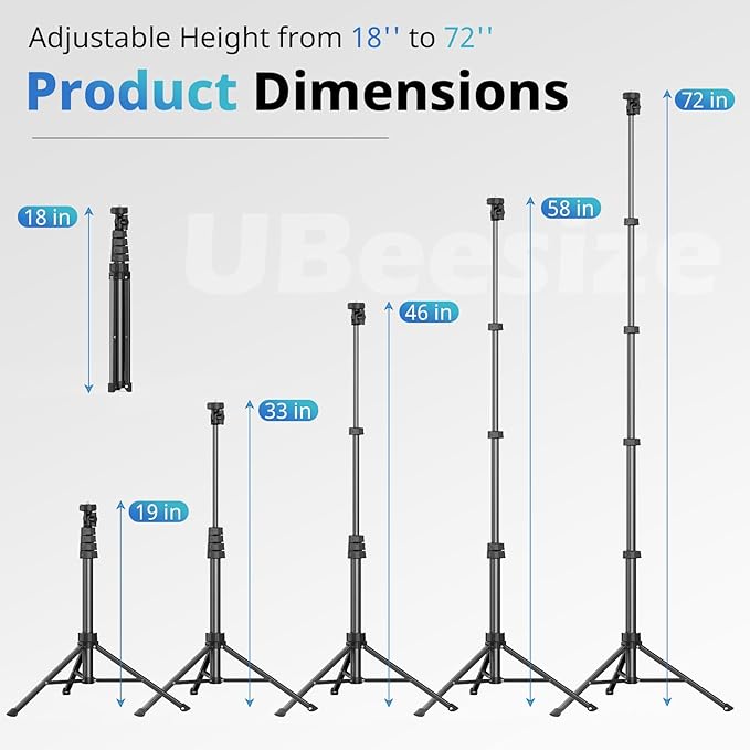 UBeesize 72" Phone Tripod & Selfie Stick, Camera Tripod Stand - Image 2