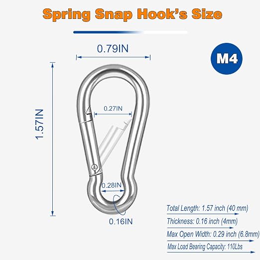 60PCS M4 Heavy Duty Carabiner Clip, 1.57Inch Snap Hook Quick Link Small - Image 2