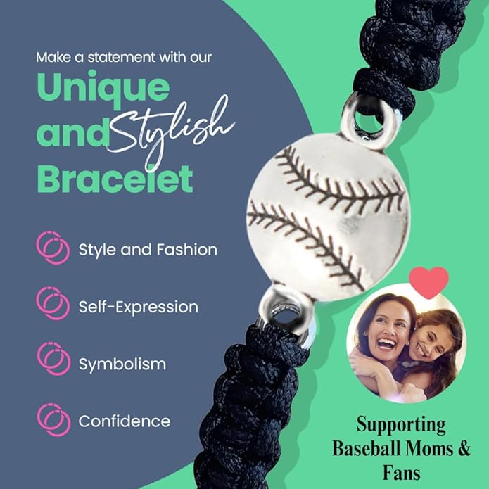 Sportybella - Baseball Bracelet, Baseball Jewelry, Adjustable Braided Baseball - Image 4