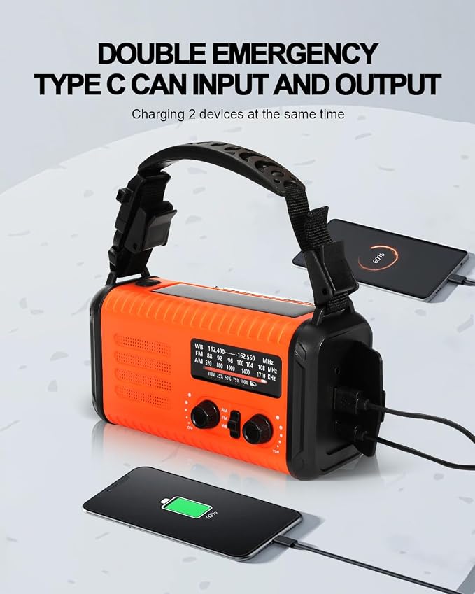Emergency Crank Radio, 20000mAh / 74000mWh Solar Hand Crank Weather Radio - Image 3