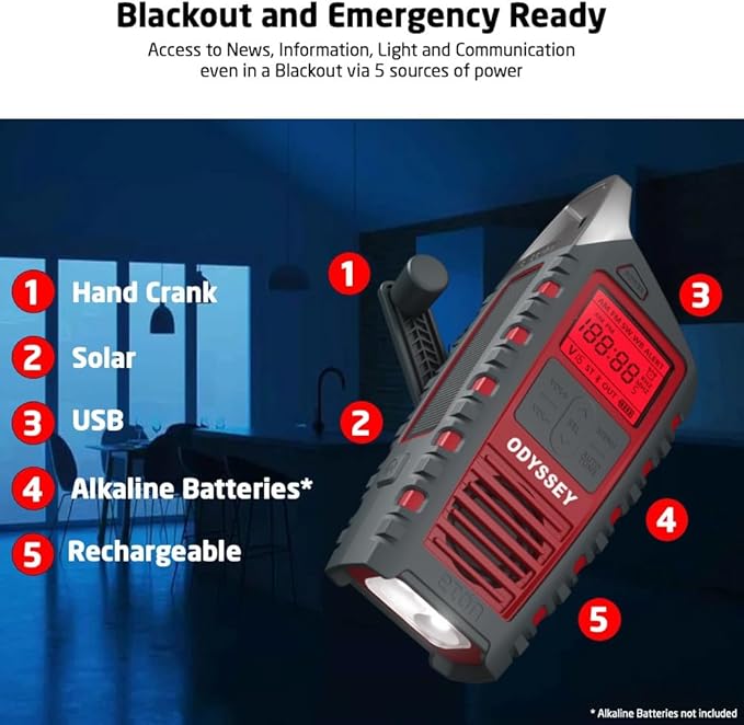 Eton Odyssey Hand Crank NOAA Weather Radio, All Band Emergency Radio, AM/FM - Image 3