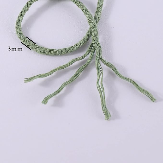 Avocado Green Macrame Cord 3mm x 109Yards, Colored Cotton Rope Craft Cord - Image 3