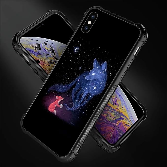 for iPhone X/Xs Case, Galaxy Fox Wolf Pattern Graphic Design Girl Boy Soft - Image 4