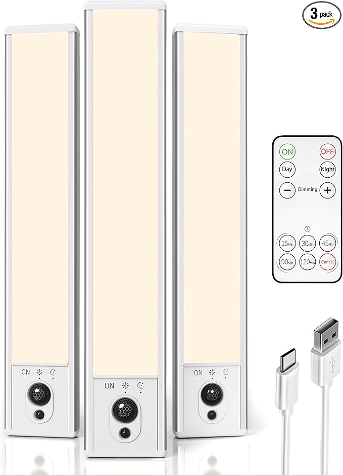 EZVALO 3-Pack Under Cabinet Lighting, 2400mAh Motion Sensor Light, LED Closet by EZVALO