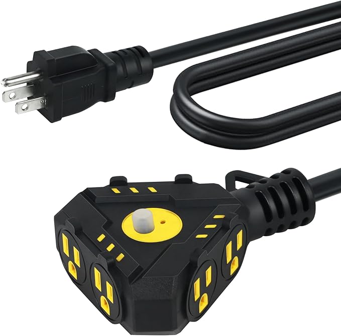 15FT 14 Gauge Outdoor Extension Cord 6-Outlet 14/3 SJTW Heavy Duty Extension by AHSGMK