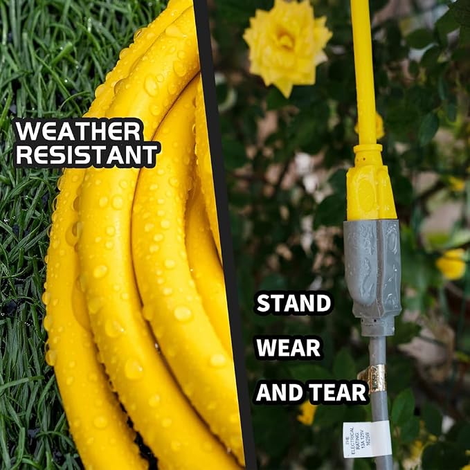 Indoor Outdoor Extension Cord Weatherproof, UL Certified, 12 Gauge 10FT Yellow - Image 3