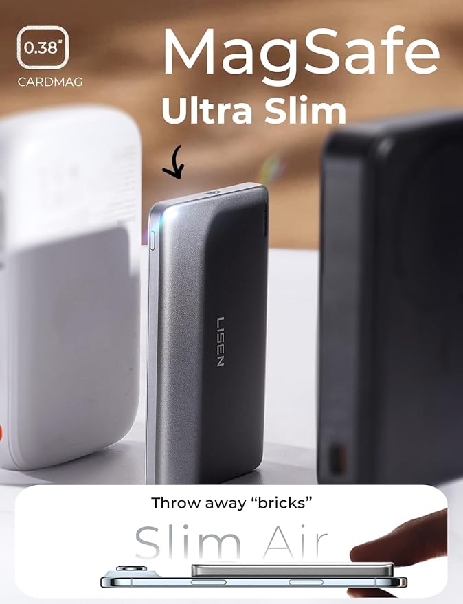 LISEN for MagSafe Battery Pack, 5000mAh MagSafe Power Bank Wireless, Travel - Image 3