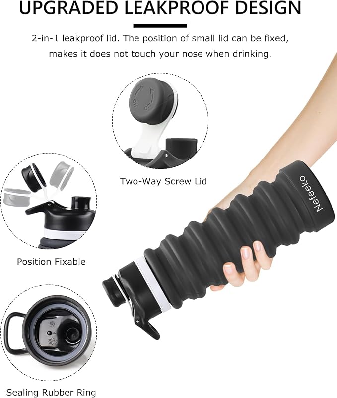 Nefeeko Collapsible Water Bottle, 26oz Silicone Foldable Water Bottles - Image 4