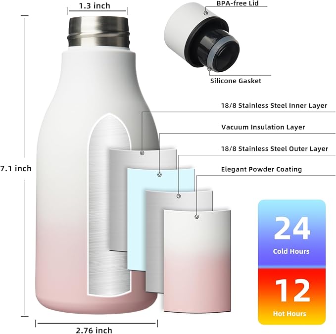 BJPKPK Insulated Water Bottles, 12oz Stainless Steel Metal Water Bottle - Image 3