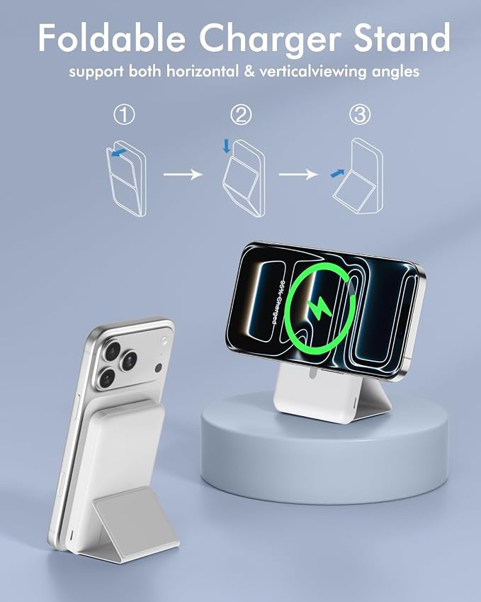 podoru for Magsafe Battery Pack, Foldable 10000mAh Magnetic Power Bank - Image 4