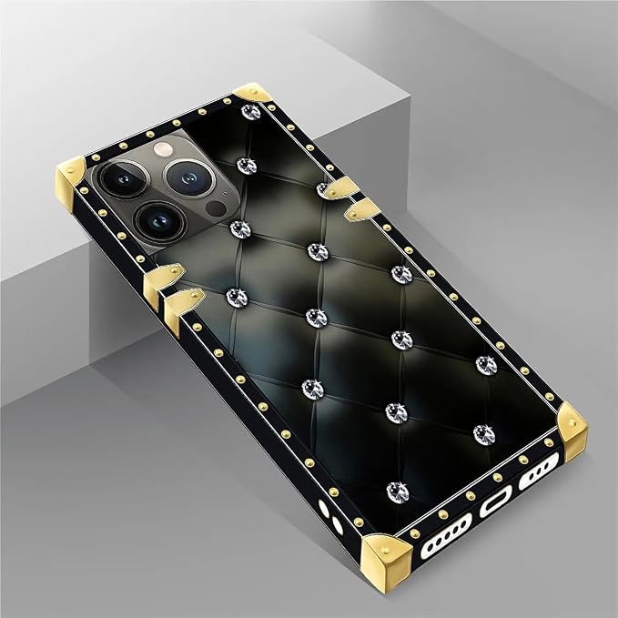 Compatible with iPhone 14 Pro Case, Shiny Black Sofa Crystal Luxury Golden - Image 5