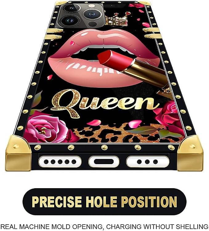 Compatible with iPhone 16 Pro Case, Glitter Red Rose Queen Leopard Lipstick - Image 5