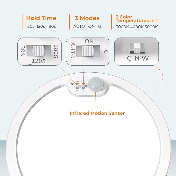 BLNAN Motion Sensor Ceiling Light Wired, 8.7 Inch 3000K 4000K 5000K Selectable - Image 2