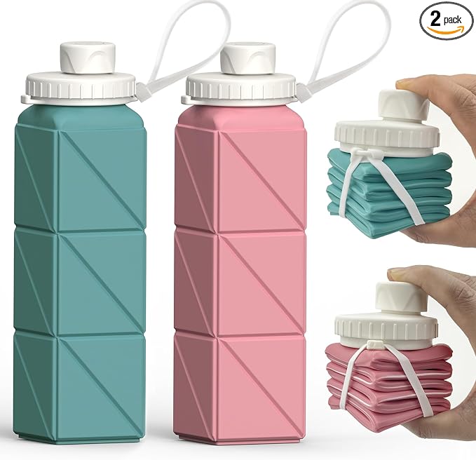 BEAUTAIL Collapsible Water Bottles 20.6oz 2 Pack, Silicone Foldable Portable by BEAUTAIL