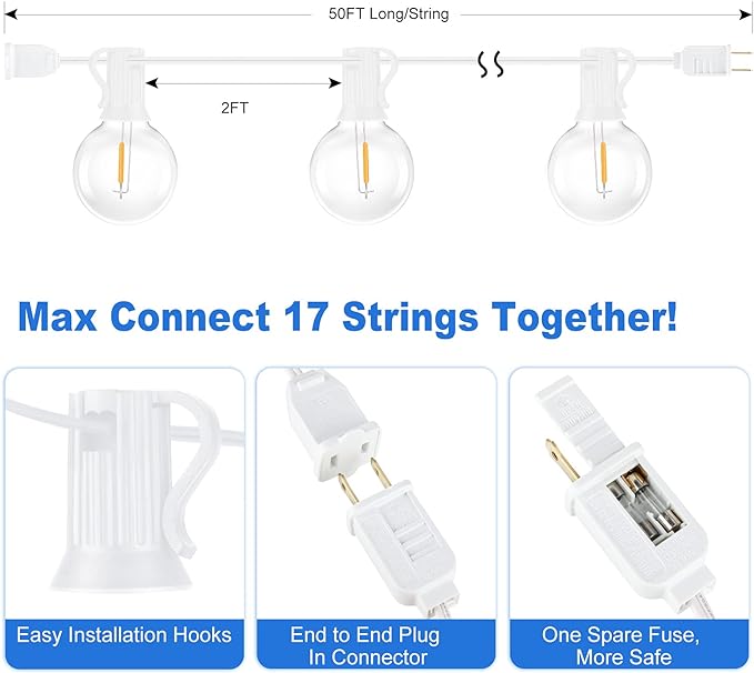 100ft Outdoor G40 LED Globe String Lights Dimmable Shatterproof Waterproof - Image 6