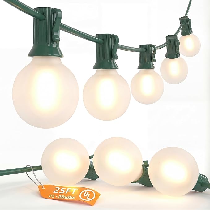 SUNSGNE 25Ft Globe Christmas Lights Outdoor, G40 LED Round Christmas Lights by SUNSGNE