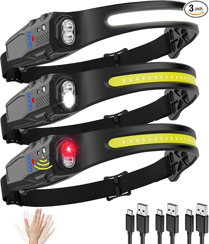 Headlamp Rechargeable 3Pack, 230° Wide Beam LED Headlamp, 7Mode Headlamps by KYEKIO