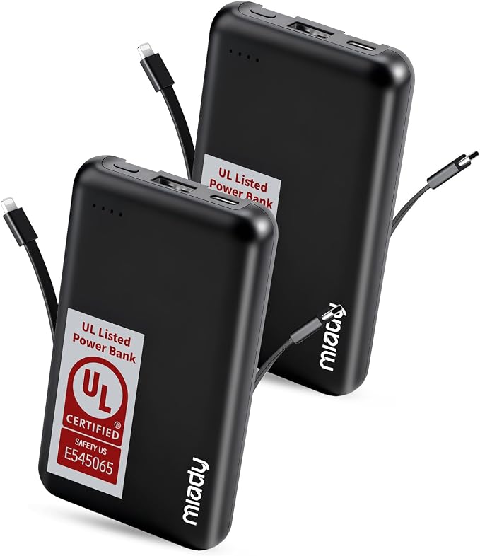 Miady 2-Pack UL Listed Small Portable Charger, 5000mAh Slim Power Bank Built-in by Miady